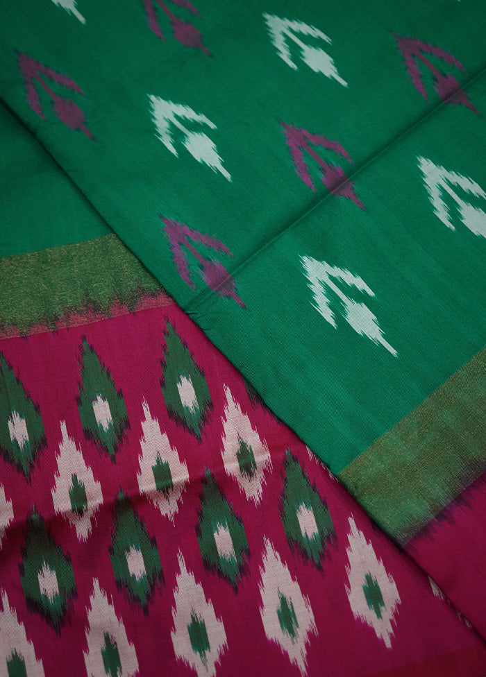 Green Ikkat Pure Silk Saree With Blouse Piece - Indian Silk House Agencies