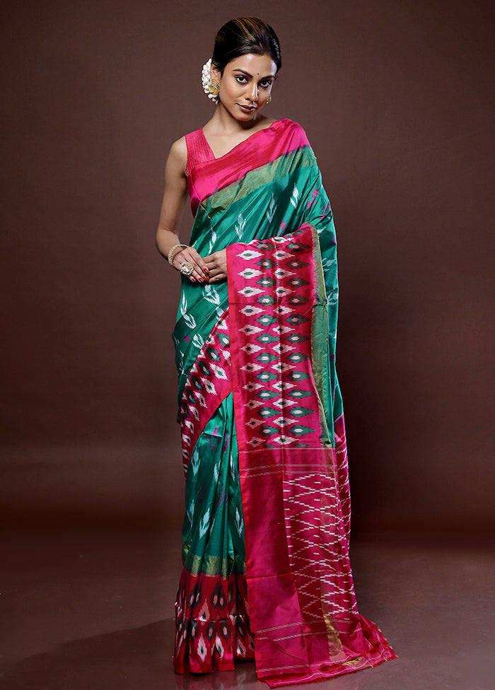 Green Ikkat Pure Silk Saree With Blouse Piece - Indian Silk House Agencies