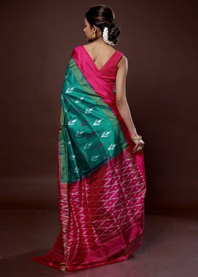 Green Ikkat Pure Silk Saree With Blouse Piece - Indian Silk House Agencies