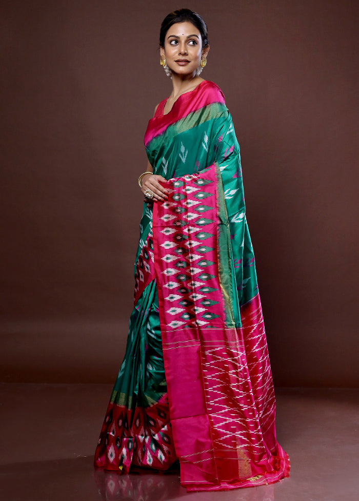 Green Ikkat Pure Silk Saree With Blouse Piece - Indian Silk House Agencies