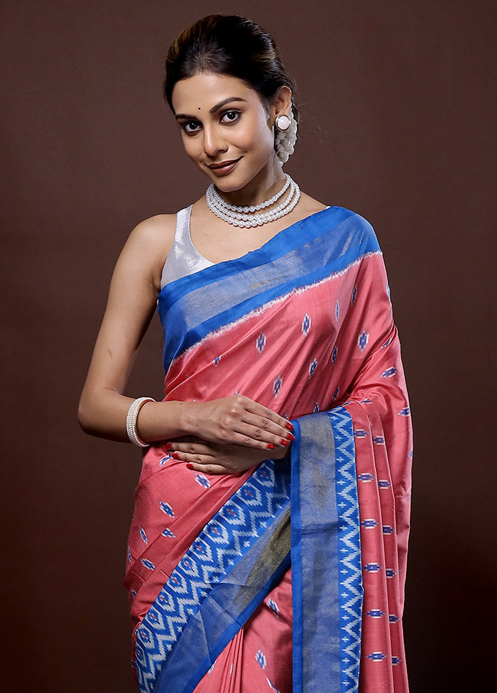 Pink Ikkat Pure Silk Saree With Blouse Piece - Indian Silk House Agencies