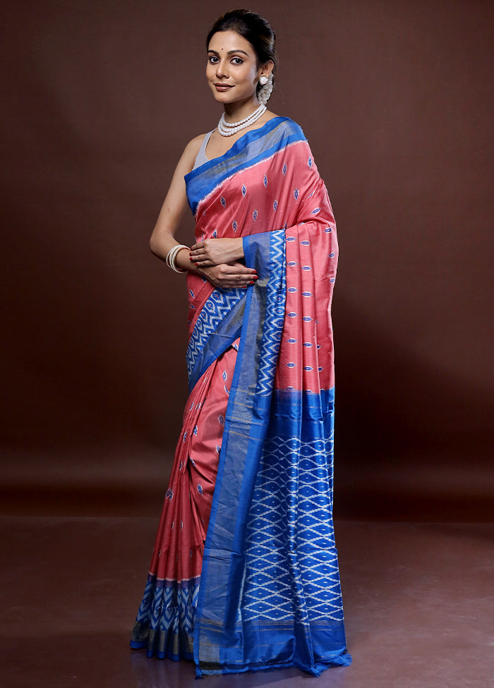 Pink Ikkat Pure Silk Saree With Blouse Piece - Indian Silk House Agencies