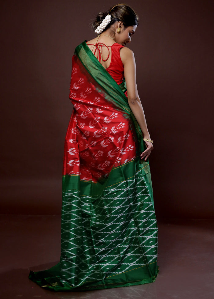 Red Ikkat Pure Silk Saree With Blouse Piece - Indian Silk House Agencies