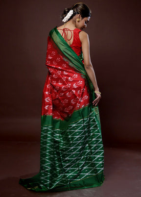 Red Ikkat Pure Silk Saree With Blouse Piece - Indian Silk House Agencies