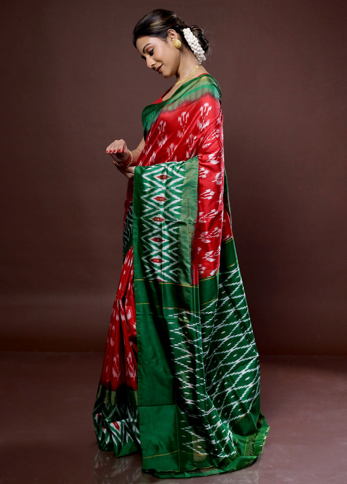 Red Ikkat Pure Silk Saree With Blouse Piece - Indian Silk House Agencies