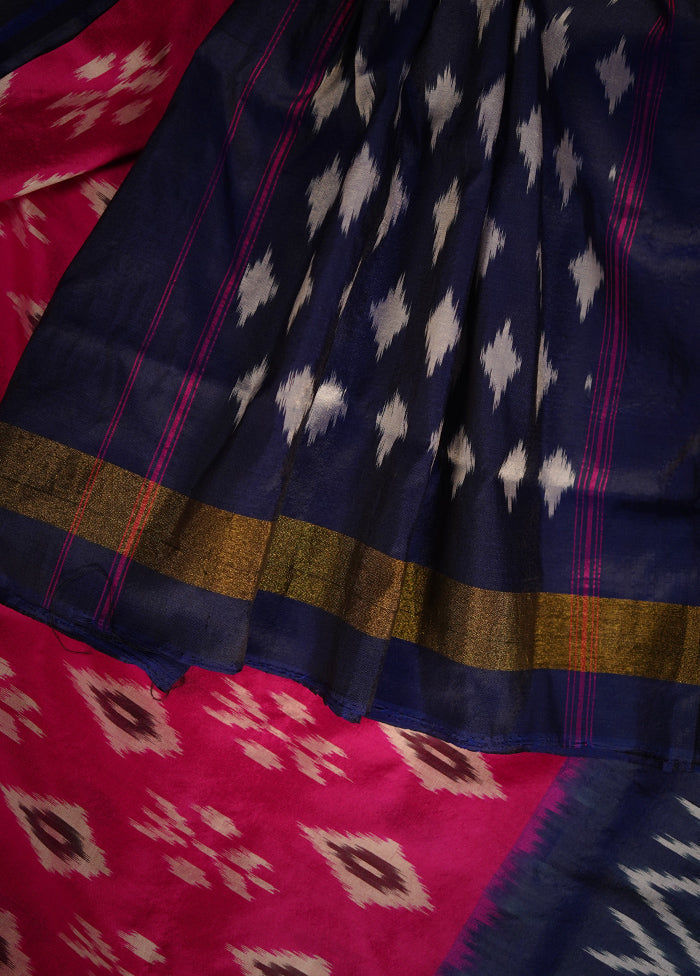 Pink Ikkat Pure Silk Saree With Blouse Piece - Indian Silk House Agencies