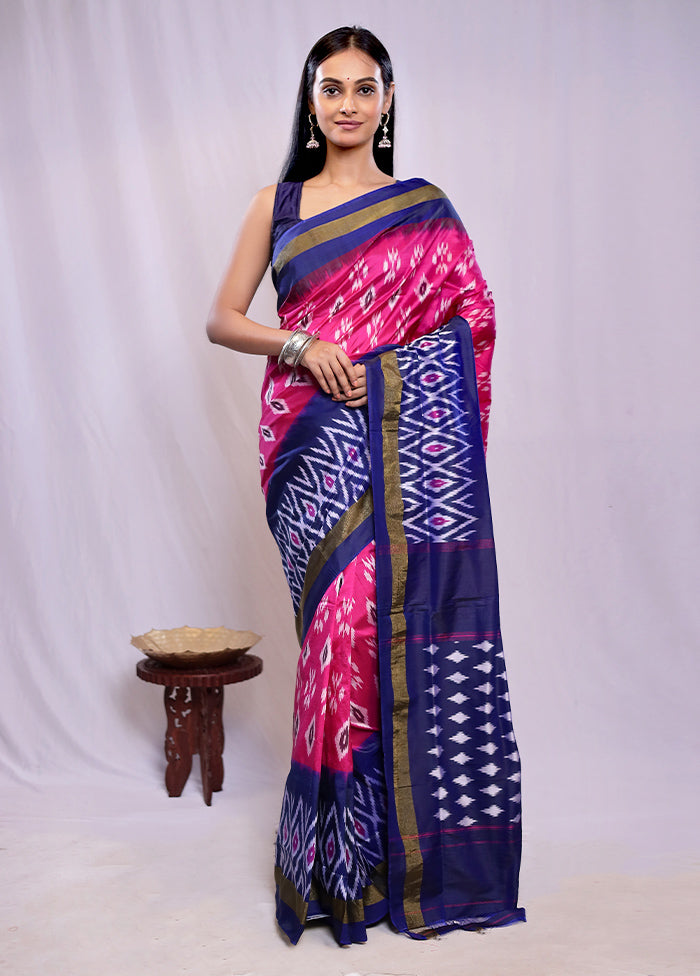 Pink Ikkat Pure Silk Saree With Blouse Piece - Indian Silk House Agencies