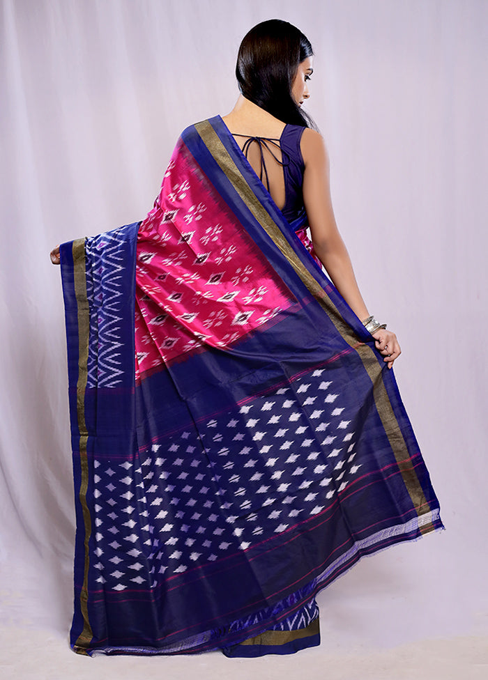 Pink Ikkat Pure Silk Saree With Blouse Piece - Indian Silk House Agencies