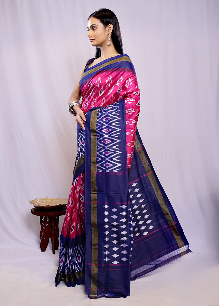 Pink Ikkat Pure Silk Saree With Blouse Piece - Indian Silk House Agencies