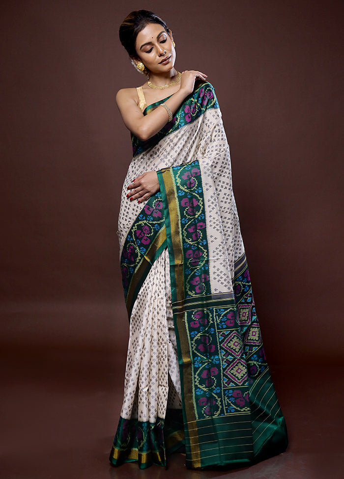 Cream Pochampally Pure Silk Saree With Blouse Piece - Indian Silk House Agencies