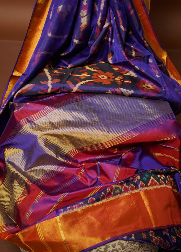 Blue Pochampally Pure Silk Saree With Blouse Piece - Indian Silk House Agencies