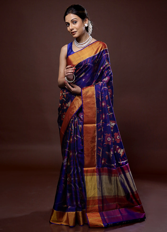 Blue Pochampally Pure Silk Saree With Blouse Piece - Indian Silk House Agencies