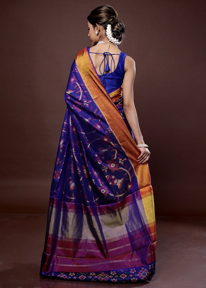 Blue Pochampally Pure Silk Saree With Blouse Piece - Indian Silk House Agencies