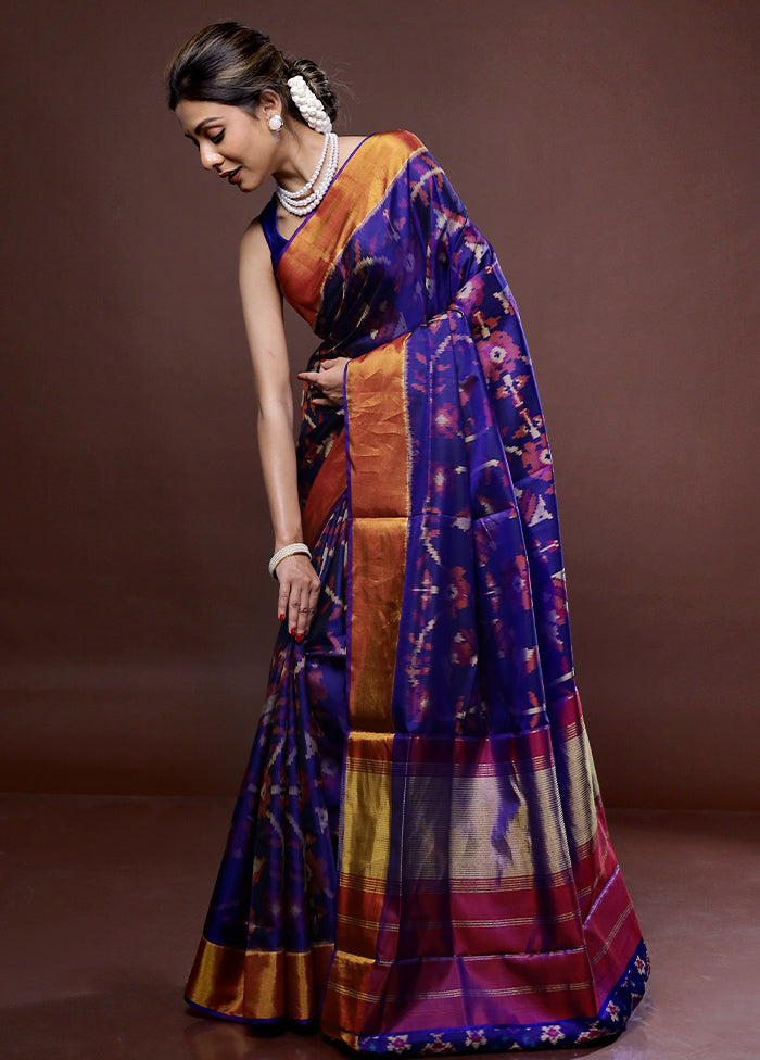 Blue Pochampally Pure Silk Saree With Blouse Piece - Indian Silk House Agencies