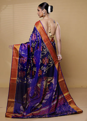 Purple Handloom Patola Pure Silk Saree With Blouse Piece