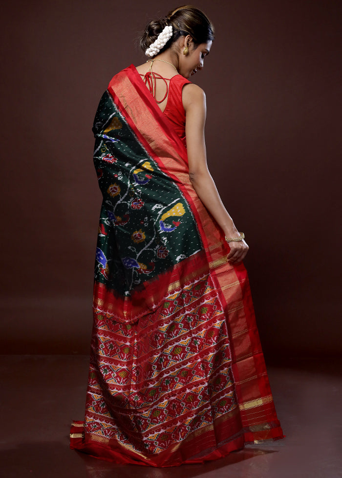 Green Ikkat Pure Silk Saree With Blouse Piece - Indian Silk House Agencies