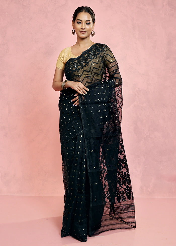 Black Tant Jamdani Saree Without Blouse Piece - Indian Silk House Agencies