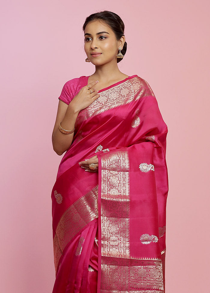 Dark Pink Tissue Banarasi Silk Saree With Blouse Piece - Indian Silk House Agencies