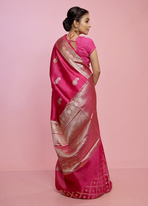 Dark Pink Tissue Banarasi Silk Saree With Blouse Piece - Indian Silk House Agencies