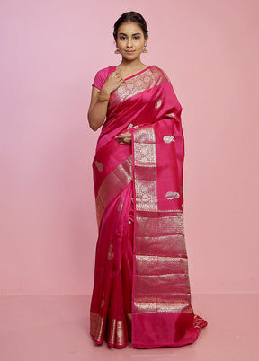 Dark Pink Tissue Banarasi Silk Saree With Blouse Piece - Indian Silk House Agencies