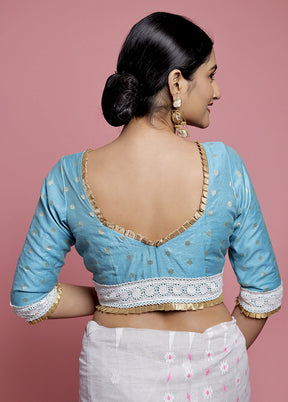 Blue Cotton Silk Designer Blouse - Indian Silk House Agencies