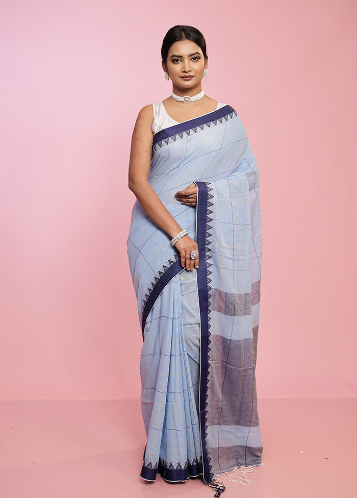 Blue Cotton Saree With Blouse Piece