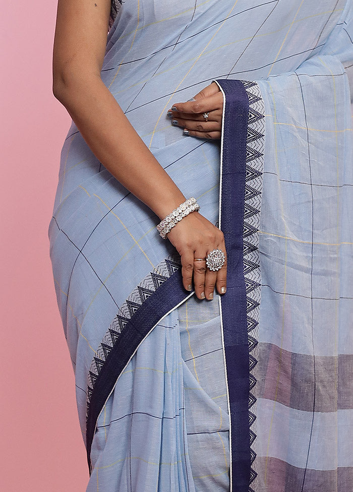 Blue Cotton Saree With Blouse Piece