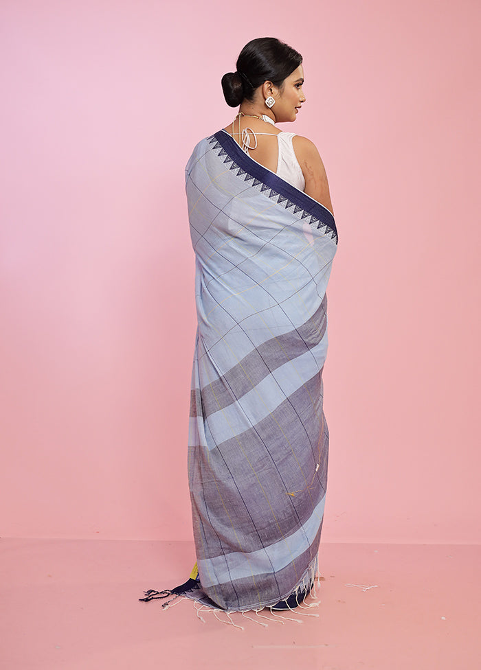 Blue Khadi Cotton Saree Without Blouse Piece - Indian Silk House Agencies