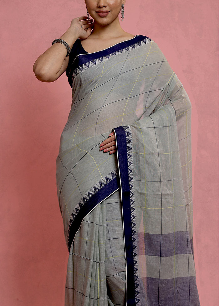 Grey Pure Cotton Saree With Blouse Piece - Indian Silk House Agencies