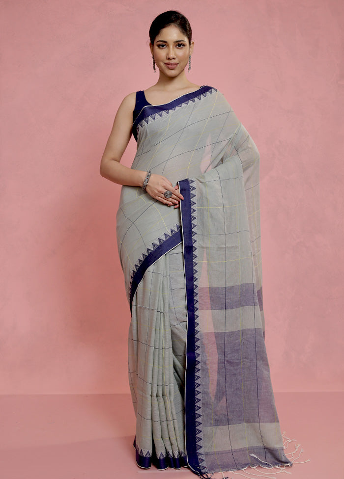 Grey Pure Cotton Saree With Blouse Piece - Indian Silk House Agencies