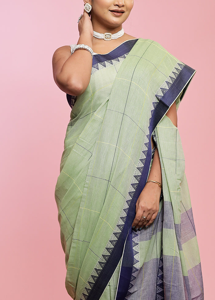 Green Khadi Cotton Saree Without Blouse Piece - Indian Silk House Agencies