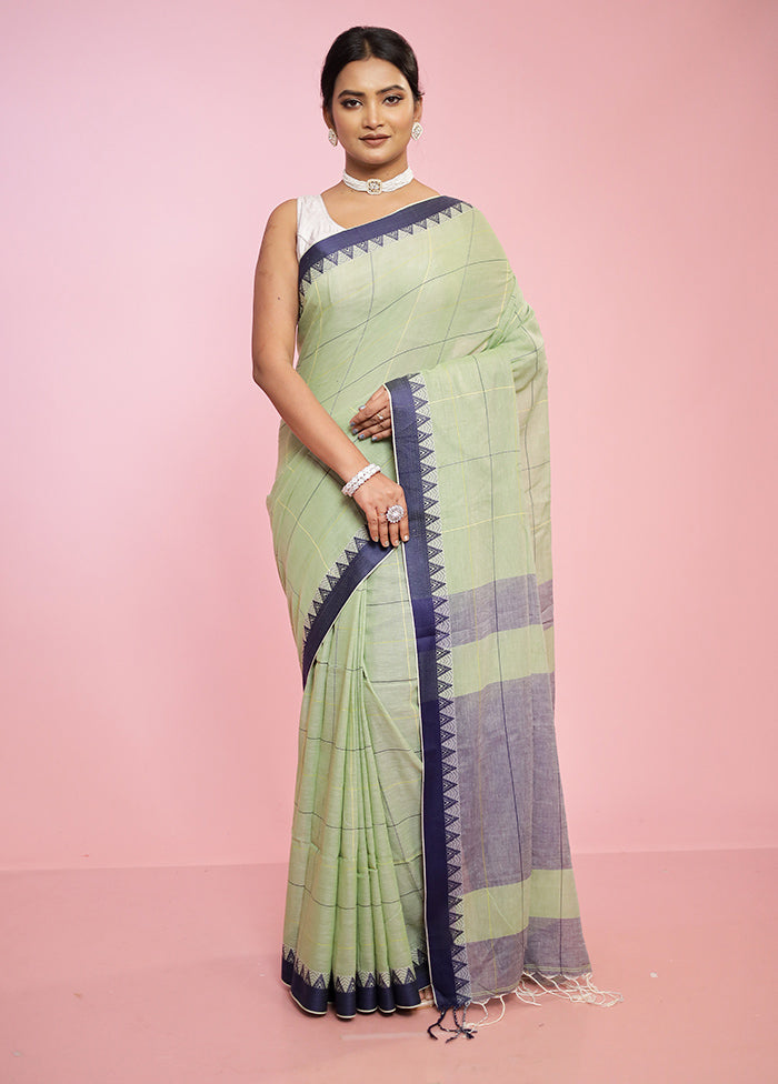 Green Khadi Cotton Saree Without Blouse Piece - Indian Silk House Agencies