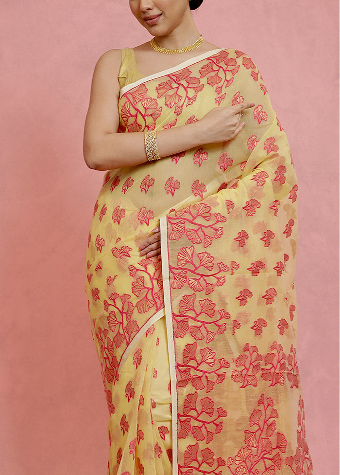 Yellow Tant Jamdani Saree Without Blouse Piece - Indian Silk House Agencies