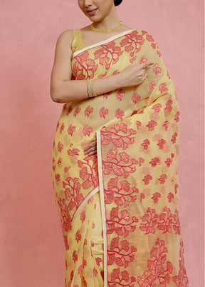 Yellow Tant Jamdani Saree Without Blouse Piece - Indian Silk House Agencies