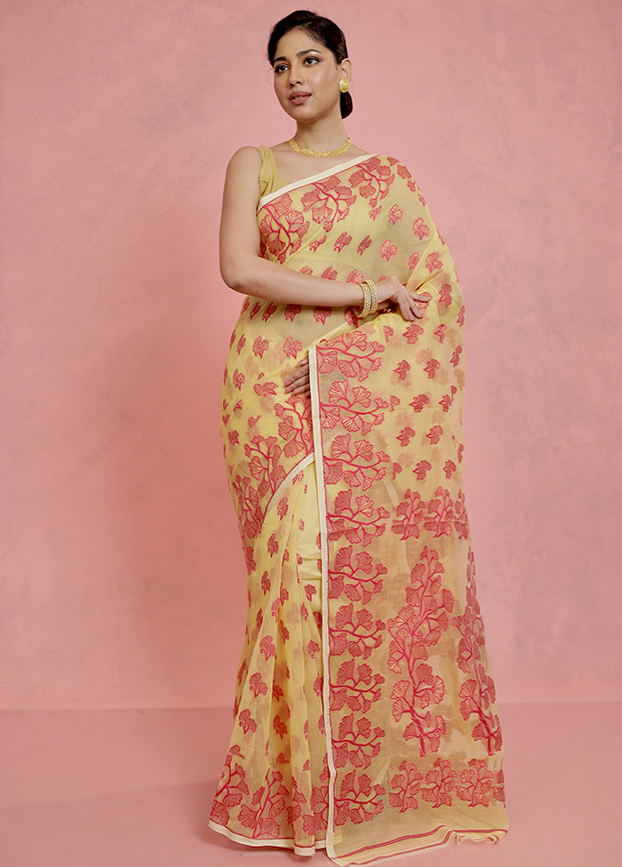 Yellow Tant Jamdani Saree Without Blouse Piece - Indian Silk House Agencies