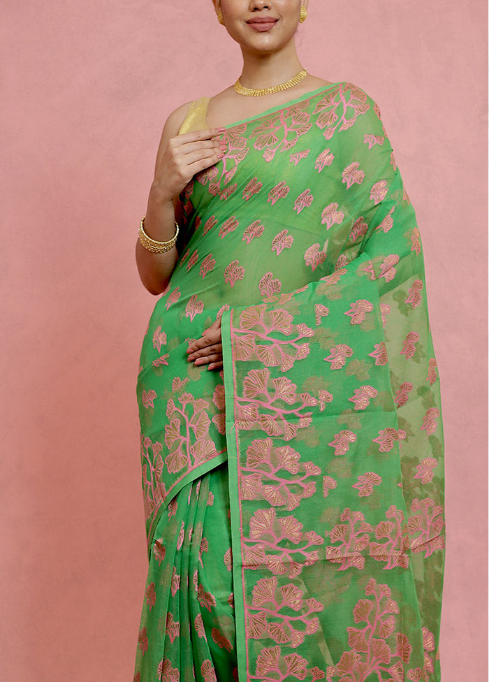 Green Tant Jamdani Saree Without Blouse Piece - Indian Silk House Agencies