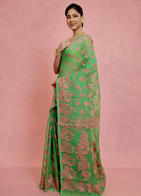 Green Tant Jamdani Saree Without Blouse Piece - Indian Silk House Agencies