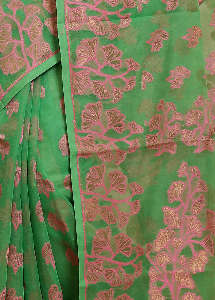 Green Tant Jamdani Saree Without Blouse Piece - Indian Silk House Agencies