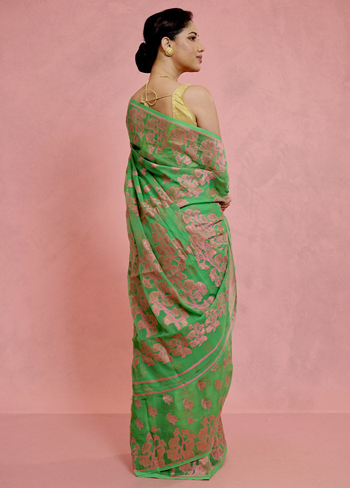 Green Tant Jamdani Saree Without Blouse Piece - Indian Silk House Agencies