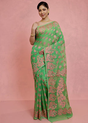 Green Tant Jamdani Saree Without Blouse Piece - Indian Silk House Agencies