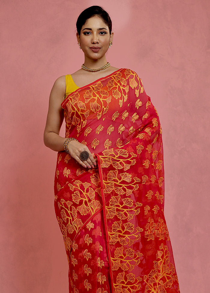 Pink Tant Jamdani Saree Without Blouse Piece - Indian Silk House Agencies