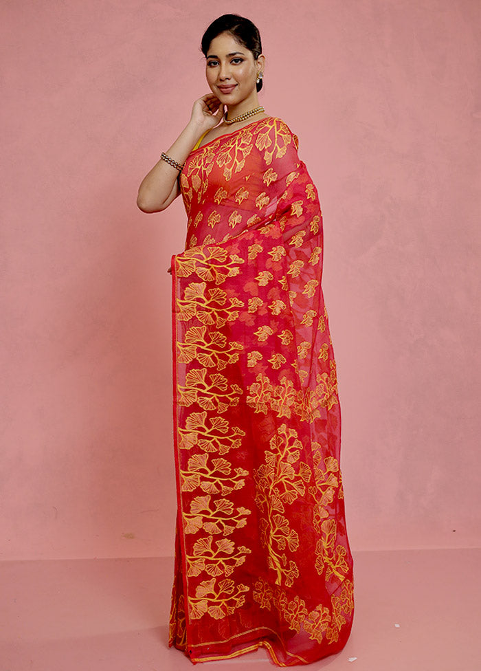 Pink Tant Jamdani Saree Without Blouse Piece - Indian Silk House Agencies