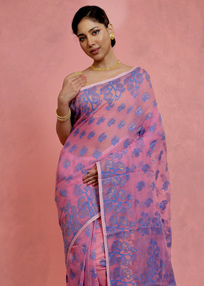 Pink Tant Jamdani Saree Without Blouse Piece - Indian Silk House Agencies