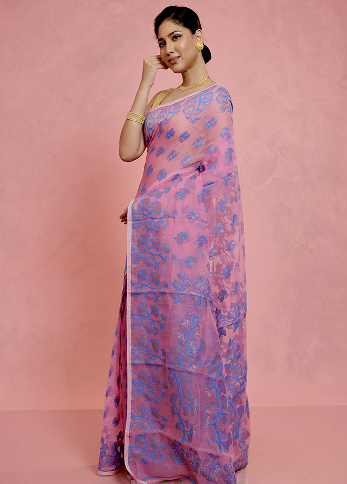 Pink Tant Jamdani Saree Without Blouse Piece - Indian Silk House Agencies