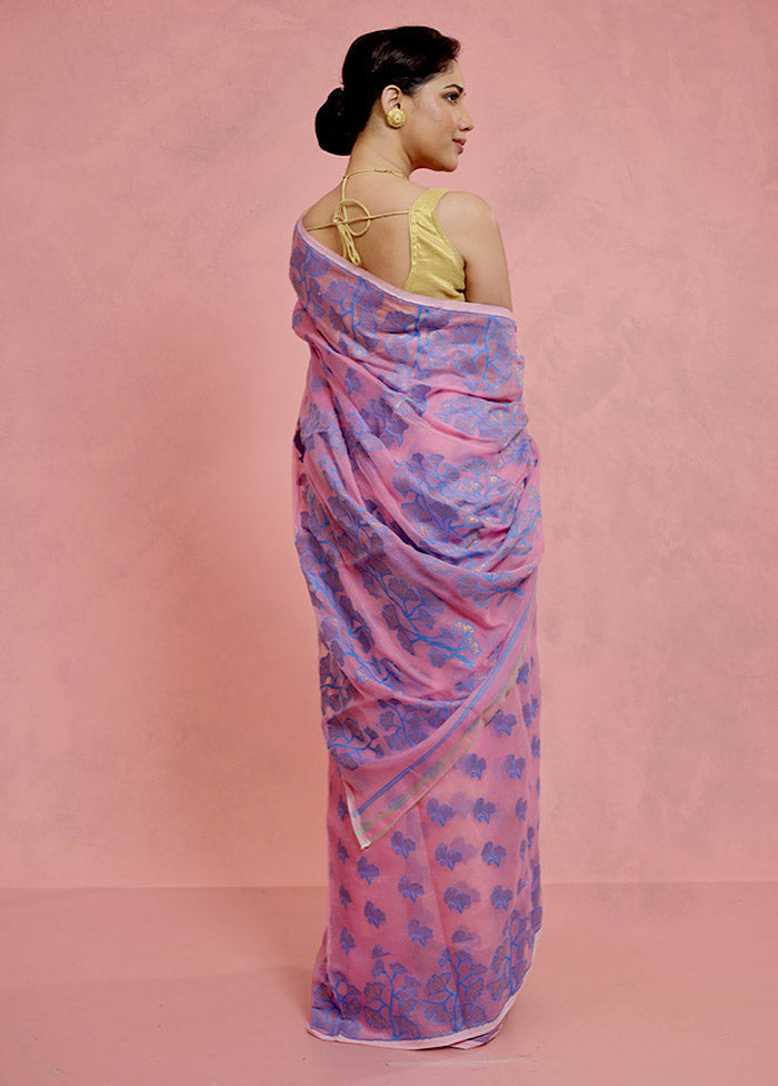 Pink Tant Jamdani Saree Without Blouse Piece - Indian Silk House Agencies