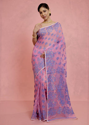 Pink Tant Jamdani Saree Without Blouse Piece - Indian Silk House Agencies