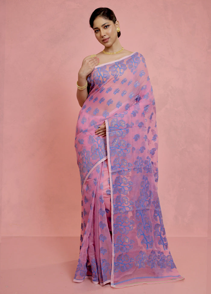 Pink Tant Jamdani Saree Without Blouse Piece - Indian Silk House Agencies