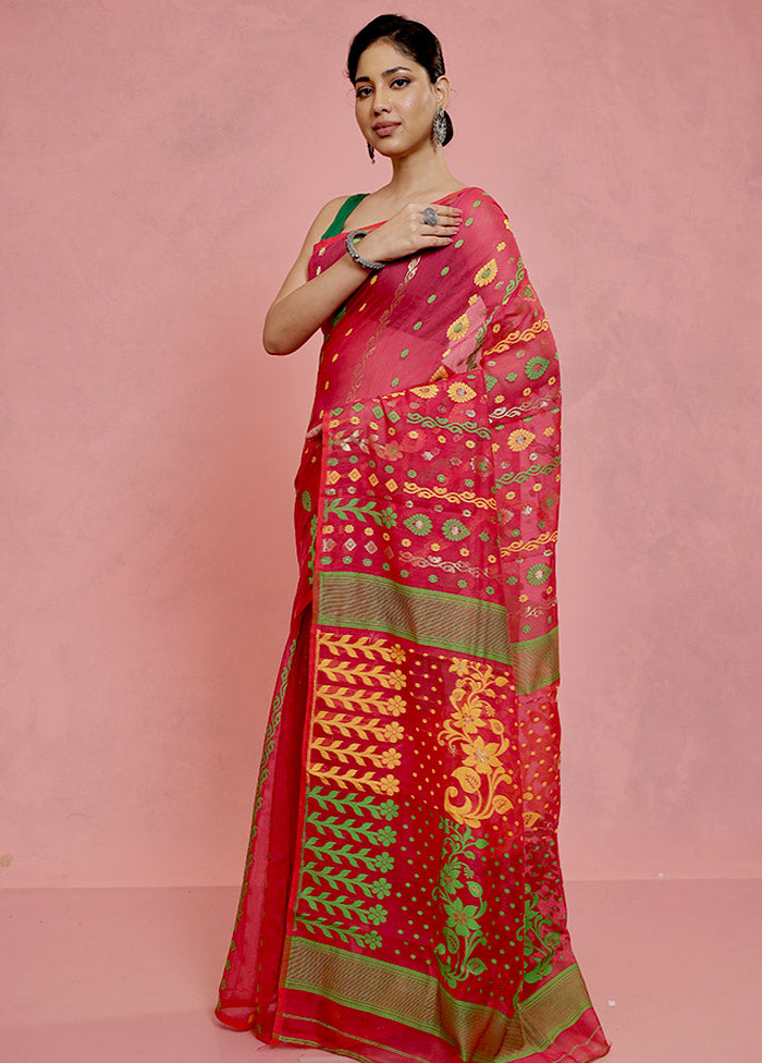 Pink Tant Jamdani Saree Without Blouse Piece - Indian Silk House Agencies