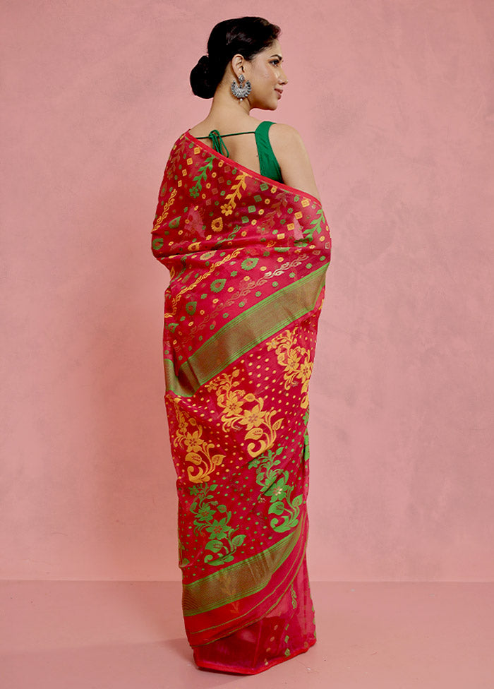 Pink Tant Jamdani Saree Without Blouse Piece - Indian Silk House Agencies