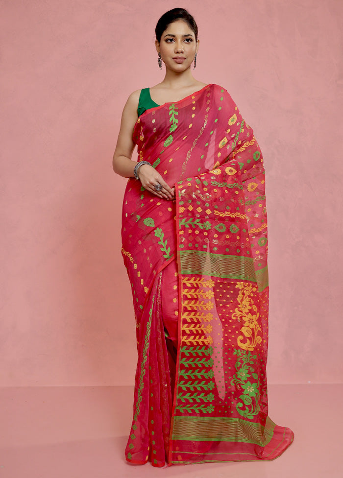 Pink Tant Jamdani Saree Without Blouse Piece - Indian Silk House Agencies